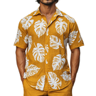 Men's Leaf Print Short Sleeve Shirt | Classic Lapel | Relaxed Loose Fit | Summer Wear | Breathable Lightweight Fabric | Nature-Inspired Design | Versatile Styling | Casual and Semi-Formal | Durable Easy Care