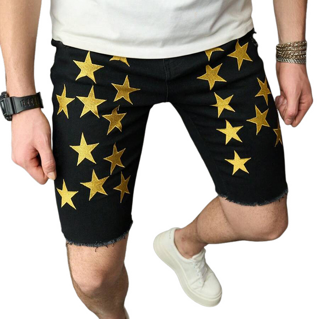 Men's Star Embroidered Denim Shorts | Casual Summer Style | Relaxed Fit | High-Quality Denim | Mid-Rise Waist | Tailored Cut Above Knee | Available Sizes S-3XL | Comfortable & Durable | Effortless Fashion