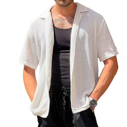 Men's Casual Shirt | Solid Color | Hollow Lapel | Short Sleeve | Comfortable Fit | Breathable Fabric | Versatile Style | S-3XL | Perfect for Warm Weather | Suitable for Office or Weekend Outings
