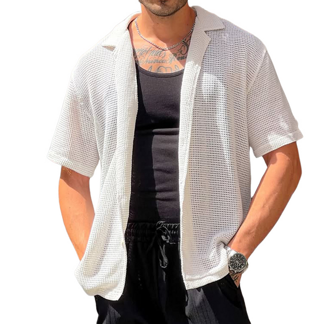 Men's Casual Shirt | Solid Color | Hollow Lapel | Short Sleeve | Comfortable Fit | Breathable Fabric | Versatile Style | S-3XL | Perfect for Warm Weather | Suitable for Office or Weekend Outings
