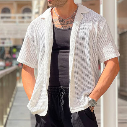 Men's Casual Shirt | Solid Color | Hollow Lapel | Short Sleeve | Comfortable Fit | Breathable Fabric | Versatile Style | S-3XL | Perfect for Warm Weather | Suitable for Office or Weekend Outings