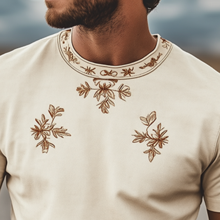 Men's Retro Western Suede T-Shirt | Spring Fashion | Embroidered Round Neck | Soft Short Sleeve | Casual Stylish Top