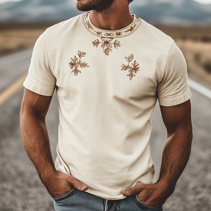 Men's Retro Western Suede T-Shirt | Spring Fashion | Embroidered Round Neck | Soft Short Sleeve | Casual Stylish Top