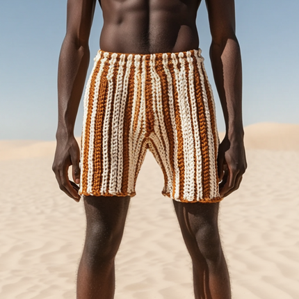 Men's Contrast Color Striped Shorts | Knitted Elastic Waist | Casual Summer Style | Breathable Fabric | Versatile with Pockets | Comfortable Fit | Modern Design | Ideal for Beach & Outdoor Activities