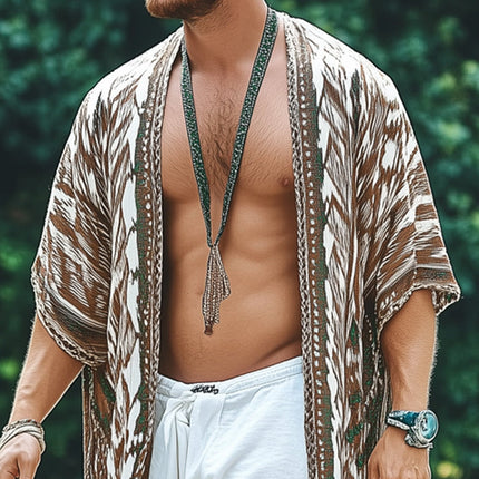 Men's Summer Shirt | Printed Tassel Design | Knee-Length | Buttonless | Relaxed Fit | Short Sleeves | Lightweight Breathable Fabric | S-3XL | Casual Festivals Beachwear | Unique Artistic Style