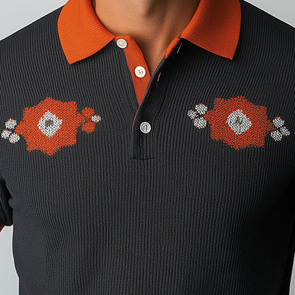 Men's Knitted Jacquard Slim Fit Polo Shirt | Short Sleeve Casual | Stylish Pattern | Modern Elegant Design | Versatile Fashion | Men's Apparel