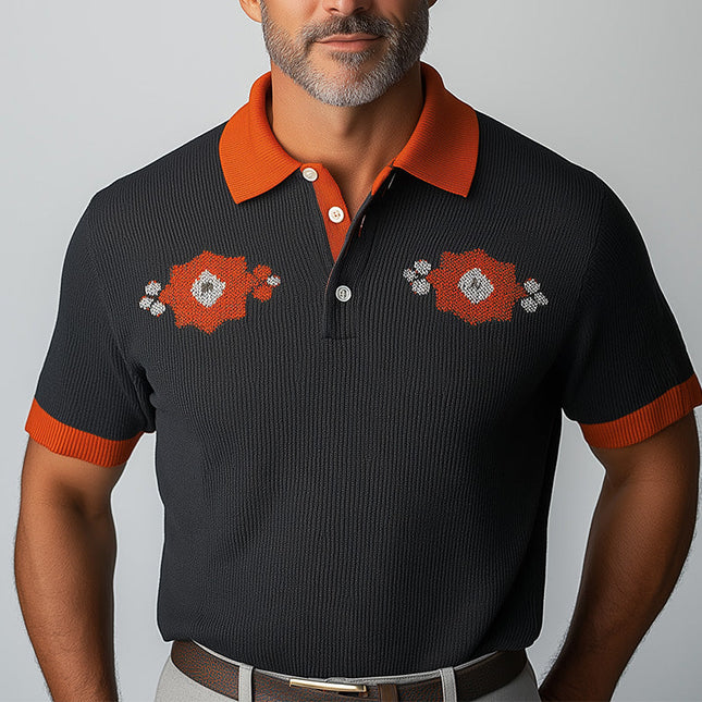 Men's Knitted Jacquard Slim Fit Polo Shirt | Short Sleeve Casual | Stylish Pattern | Modern Elegant Design | Versatile Fashion | Men's Apparel