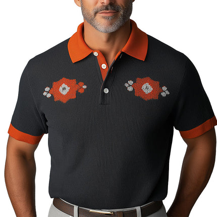 Men's Knitted Jacquard Slim Fit Polo Shirt | Short Sleeve Casual | Stylish Pattern | Modern Elegant Design | Versatile Fashion | Men's Apparel