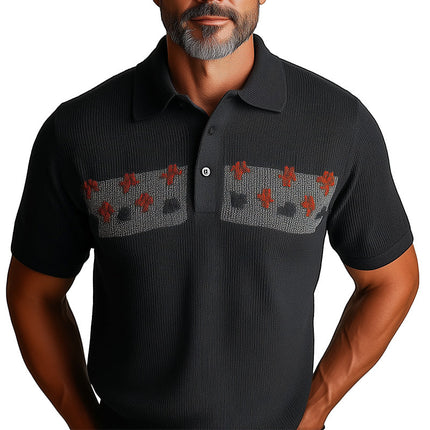 Men's Slim Fit Short Sleeve Polo | Knitted Jacquard Design | Fashionable Breathable Wear | High-Quality Fabric | Stylish Polo Shirt
