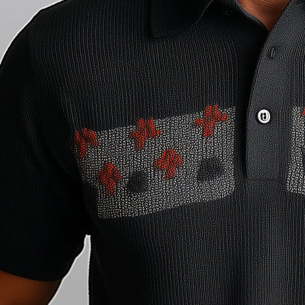 Men's Slim Fit Short Sleeve Polo | Knitted Jacquard Design | Fashionable Breathable Wear | High-Quality Fabric | Stylish Polo Shirt