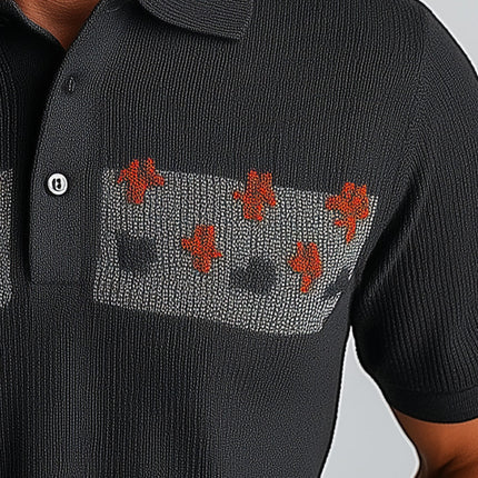 Men's Slim Fit Short Sleeve Polo | Knitted Jacquard Design | Fashionable Breathable Wear | High-Quality Fabric | Stylish Polo Shirt