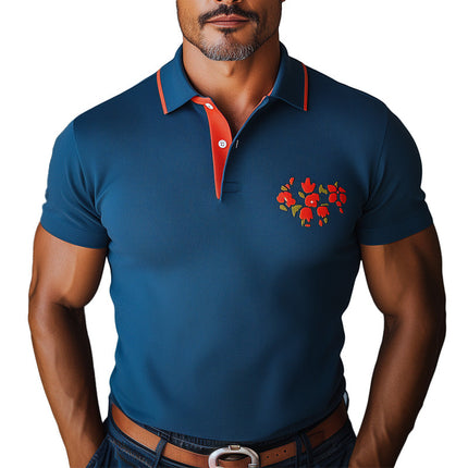 Men's Knitted Contrast Color Slim Fit Polo Shirt | Short Sleeve | Soft Breathable Fabric | Fashionable Casual Top