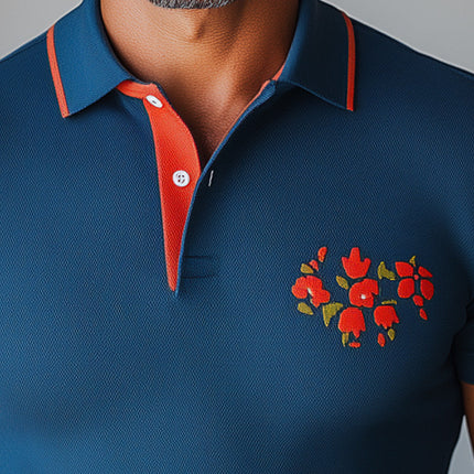 Men's Knitted Contrast Color Slim Fit Polo Shirt | Short Sleeve | Soft Breathable Fabric | Fashionable Casual Top