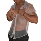 Men's Mesh Striped Short Sleeve Shirt | Lapel Collar | Casual Wear | Breathable Fabric | Sizes S-3XL | Versatile Style for Weekends & Office | Comfortable Fit