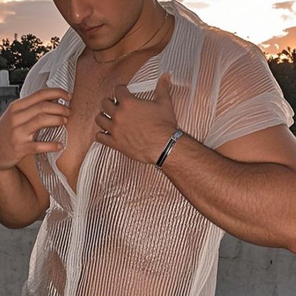 Men's Mesh Striped Short Sleeve Shirt | Lapel Collar | Casual Wear | Breathable Fabric | Sizes S-3XL | Versatile Style for Weekends & Office | Comfortable Fit