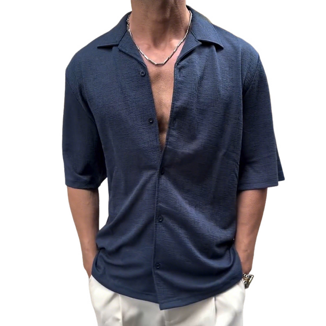 Men's Retro Style Short Sleeve Shirt | Solid Lapel Collar | Casual & Semi-Formal | Cotton Blend | Comfortable Fit | Classic Design | Sizes S-3XL | Versatile Wardrobe Essential
