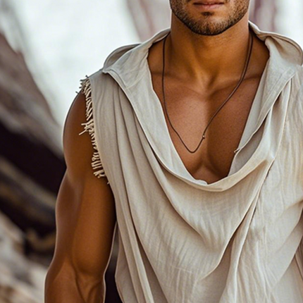 Men's Hooded Tank Top | Retro Casual Linen | Tassel Design | Sleeveless | Breathable Fabric | Comfortable Fit | Versatile Style | Summer Essential | Sizes S-3XL | Fashionable & Functional