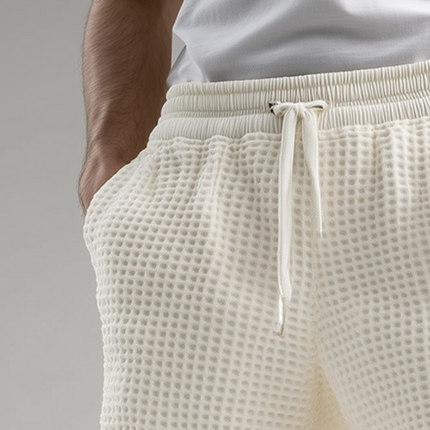 Men's Waffle Drawstring Shorts | Solid Casual Shorts | Adjustable Waist | Lightweight Breathable Fabric | Sizes S-3XL | Comfortable Fit Summer Essentials