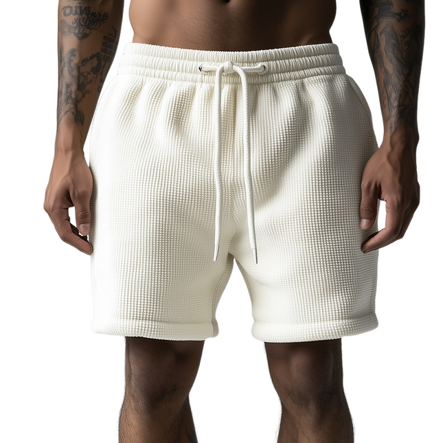 Men's Waffle Shorts | Casual Solid Color | Adjustable Drawstring Waist | Lightweight Breathable Fabric | Comfortable Fit Above Knee | Versatile Summer Essential | Sizes S-3XL | Perfect for Relaxing or Outings