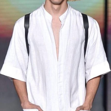 Men's Cotton Linen Jumpsuit | Summer Casual Deep V-Neck | Breathable Loose Fit | Fashionable One-Piece | Functional Pockets | Versatile for Beach Lounge