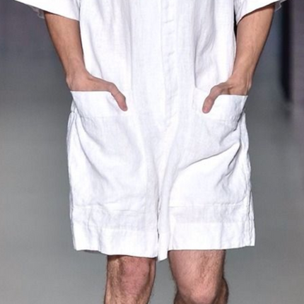 Men's Cotton Linen Jumpsuit | Summer Casual Deep V-Neck | Breathable Loose Fit | Fashionable One-Piece | Functional Pockets | Versatile for Beach Lounge