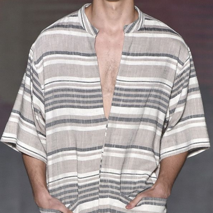 Men's Jumpsuit | Summer Fashion | Casual Loose Fit | Deep V-Neck | Cotton Linen Blend | Striped Pattern | Breathable Lightweight | Beachwear | Everyday Comfort | Functional Pockets