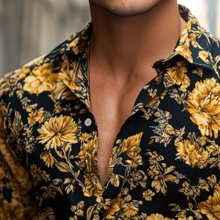Men's Floral Lapel Long Sleeve Shirt | Retro Casual Printed | Vintage Beachwear | Modern Aesthetic | Breathable Fabric | S-3XL Sizes | Perfect for Relaxed Gatherings