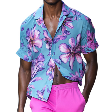 Men's Short Sleeve Floral Shirt | Retro Printed Casual Lapel | Breathable Vintage Style | Summer Beachwear