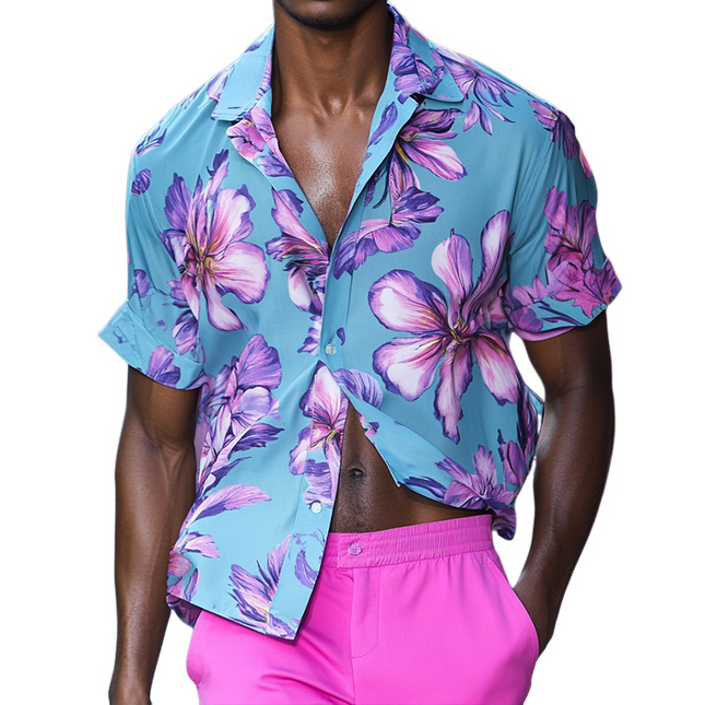 Men's Short Sleeve Floral Shirt | Retro Printed Casual Lapel | Breathable Vintage Style | Summer Beachwear