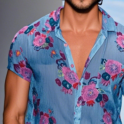 Men's Floral Linen Short Sleeve Shirt | Vintage Casual Lapel Design | Breathable Summer Top | Versatile for Beach Outings & Gatherings | Lightweight & Comfortable | Sizes S-3XL