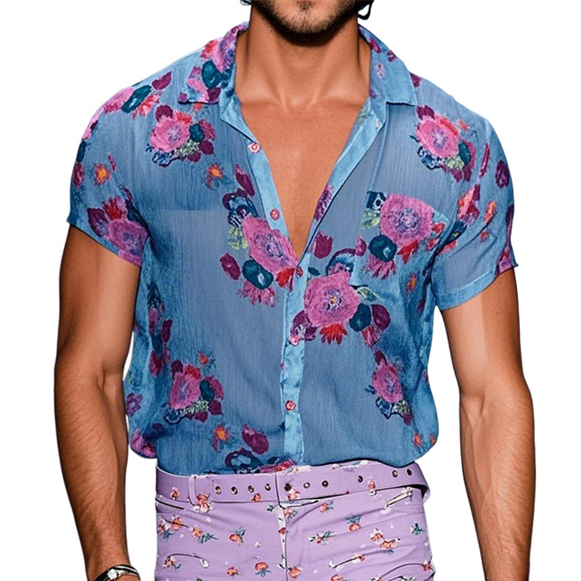 Men's Floral Linen Short Sleeve Shirt | Vintage Casual Lapel Design | Breathable Summer Top | Versatile for Beach Outings & Gatherings | Lightweight & Comfortable | Sizes S-3XL