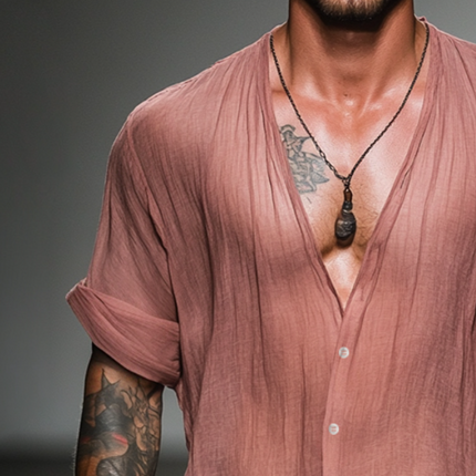 Men's Vintage Style Linen Shirt | Casual V-Neck | Long Sleeve | Lightweight & Breathable | Relaxed Fit | Versatile Wardrobe Essential | Ideal for Casual & Beach Outings | Multiple Sizes & Colors Available