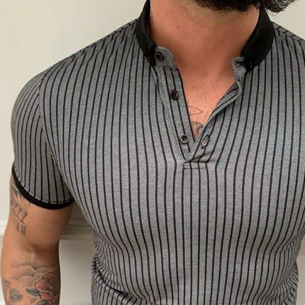 Men's Striped Polo Shirt | Short Sleeve | Retro Casual Style | Classic Collar | Breathable Cotton Blend | Sizes S-3XL | Comfortable Relaxed Fit | Modern Fashion | Versatile Men's Top