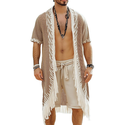 Men's Summer Printed Tassel Shirt | Casual Knee-Length | Artistic Design | Short Sleeve | Beach Ready | Soft Breathable Fabric | Traditional Collar | S-3XL | Unique Eye-Catching Top