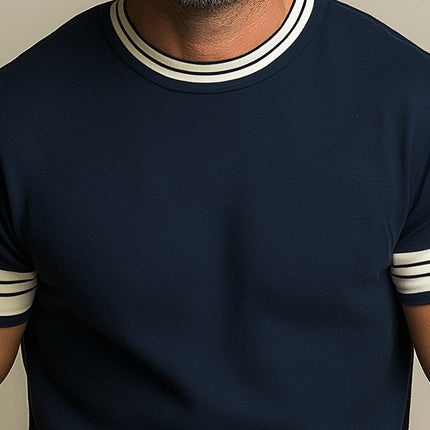 Men's Spring Knitted T-shirt | Casual Short Sleeve | White Edge Detail | Breathable Comfort | Versatile Fit | Modern Sophistication | Ideal for Daily Wear | Trendy Spring Fashion