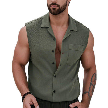Men's Sleeveless Tank Top | Lapel Collar | Solid Color | Casual Wear | Breathable Fabric | Modern Fit