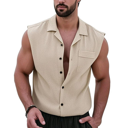 Men's Sleeveless Tank Top | Lapel Collar | Solid Color | Casual Wear | Breathable Fabric | Modern Fit