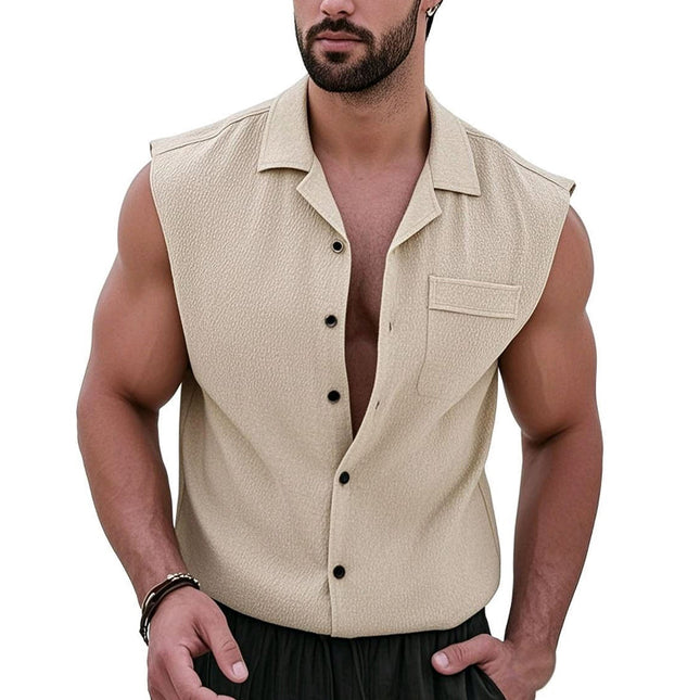 Men's Sleeveless Tank Top | Lapel Collar | Solid Color | Casual Wear | Breathable Fabric | Modern Fit