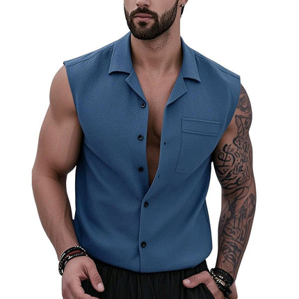 Men's Sleeveless Tank Top | Lapel Collar | Solid Color | Casual Wear | Breathable Fabric | Modern Fit
