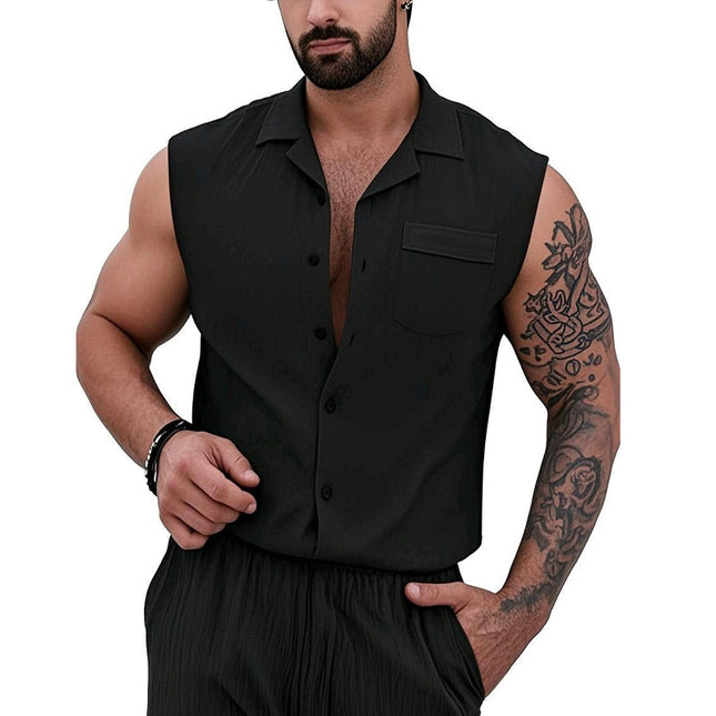 Men's Sleeveless Tank Top | Lapel Collar | Solid Color | Casual Wear | Breathable Fabric | Modern Fit