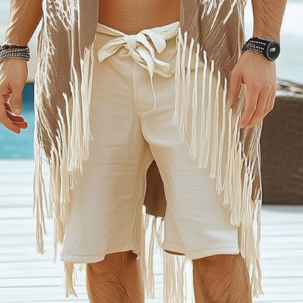 Men's Summer Shirt | Casual Printed Design | Tassel Detail | Knee-Length | Short Sleeve | Lightweight & Breathable Fabric | Relaxed Open Neckline | Sizes S-3XL | Perfect for Beach & Casual Outings