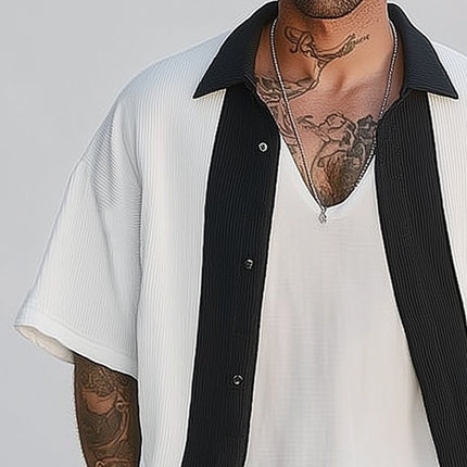 Men's Short Sleeve Colorblock Shirt | Summer Casual Loose Fit | Lightweight Breathable Fabric | Classic Spread Collar | S-3XL Sizes | Ideal for Beach and Casual Wear