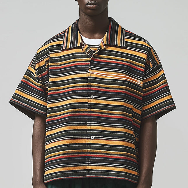 Men's Summer Shirt | Striped Print | Loose Fit | Short Sleeve | Lightweight & Breathable | Comfortable Casual Top | Trendy Fashion | Perfect for Summer Outings | Stylish & Chic Design