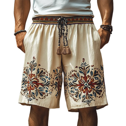 Men's Retro Embroidered Shorts | Cotton Linen Blend | Comfortable & Breathable | Adjustable Drawstring Waistband | Relaxed Fit | Vintage Style | Perfect for Summer | Available S to 3XL Sizes