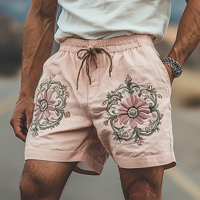 Men's Cotton Shorts | Summer Casual Style | Elastic Waistband | Embroidered Detailing | Breathable Cotton Fabric | Versatile Design | Practical Pockets | Comfortable Fit
