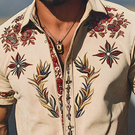 Men's Suede Short Sleeve Shirt | Retro Western Style | Embroidered | Spring & Summer Fashion | Premium Soft Suede | Contemporary Design | Hand-Stitched Details | Breathable & Comfortable | Versatile Wardrobe Essential
