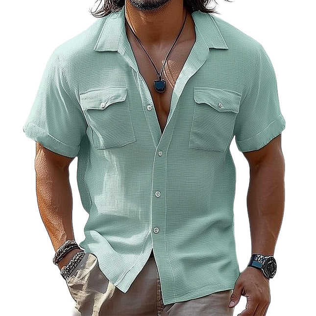 Men's Short-Sleeve Textured Shirt | Comfortable Lightweight Summer Top | Lapel Collar | Breathable Fabric | S-3XL Sizes | Versatile Casual to Polished Occasions