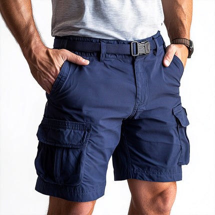 Men's Outdoor Cargo Shorts | Multi-Pocket Design | Solid Color | Adjustable Waist | Durable Cotton-Polyester Blend | Knee-Length | Comfortable Fit | Versatile for Hiking & Camping | Available in S-3XL Sizes