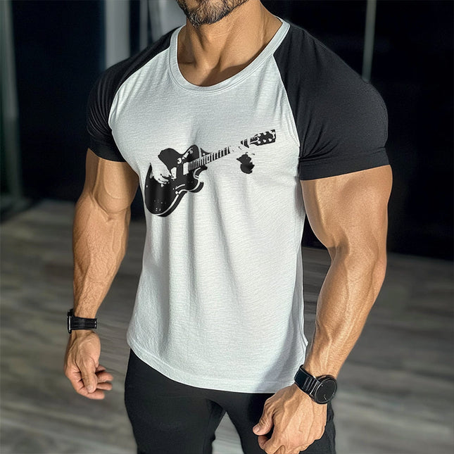 Men's Retro Cotton T-Shirt | Rock Guitar Print | Round Neck | Short Sleeve | Vintage Style | Casual Wear | Breathable Comfortable Fit | Multiple Sizes