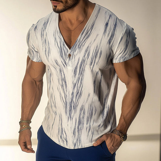 Men's V-Neck Short Sleeve T-Shirt | Retro Casual Woodgrain Print | Lightweight Breathable Fabric | Comfortable Relaxed Fit | Versatile Sizes S-3XL | Ideal for Casual Outings & Everyday Wear